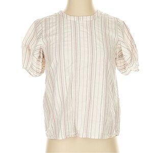 Women L MAAJI Cotton Square Neck Ivory Striped Blouse Shirt Top Puff Sleeve T72